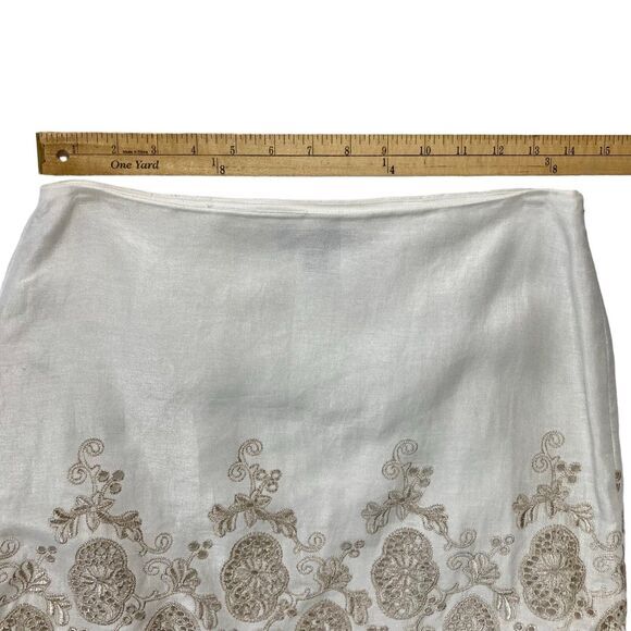 Ann Taylor Metallic Floral Embroidered Eyelet Linen Mini Skirt Sz 4 Summer Beach - Picture 6 of 9